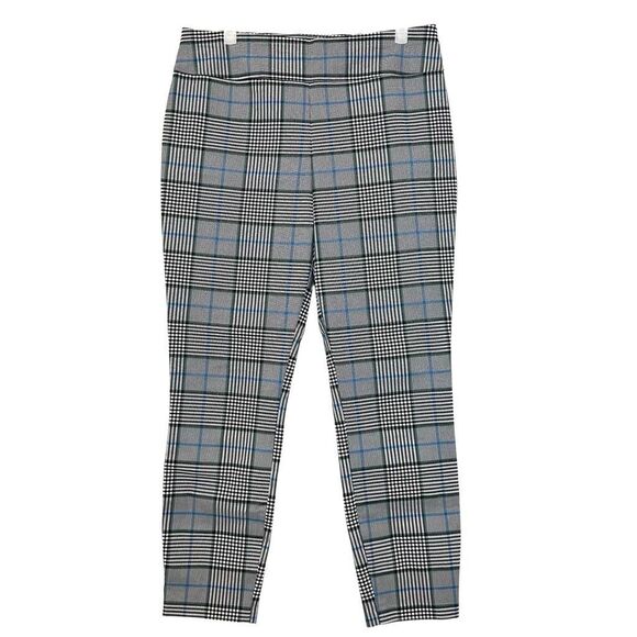 New York & Company Plaid Whitney Stretch Pull-on Ankle Pants Black Gray Large - Picture 1 of 5